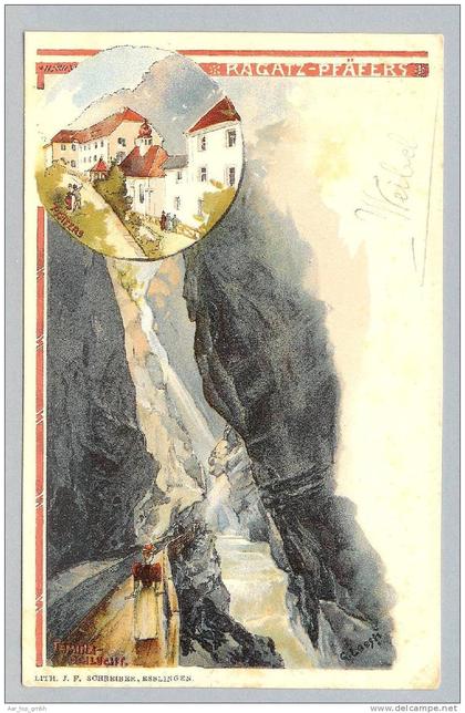 SG Pfäfers Bad 1901-08-20 Künstler-Litho J.F.Schreiber Esslingen