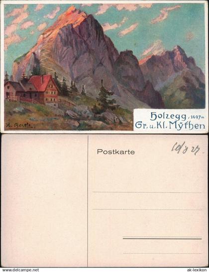Ansichtskarte Alpthal Schwyz Künstlerkarte Hütte und Berge 1908