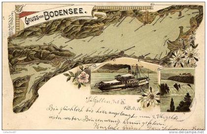 SUISSE - TG - THURGOVIE - GRUSS vom BODENSEE - BATEAU à AUBE  - CLICHE VOYAGEE 1898 - KUNZLI  N° 1147