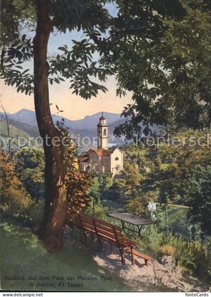 12048699 Astano Ausblick aus dem Park Pension Post Kirche Astano