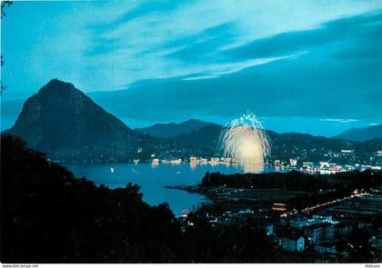 Suisse - TI Tessin - Lugano - notte - Vue de Nuit - Feu d'artifices - CPM - Carte Neuve - Voir Scans Recto-Verso