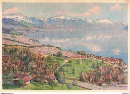 13988270 Rivaz Lavaux VD Vue panoramique et le Haut-Lac Kuenstlerkarte