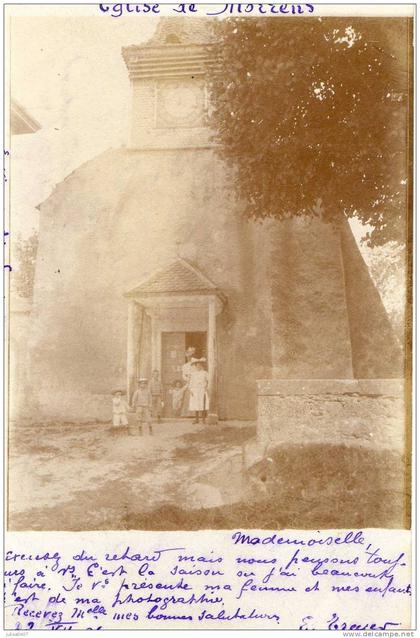 MORRENS (Suisse) carte photo façade de l'église animation