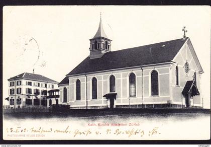 1902 AK mit Kath. Kirche in Altstetten, ZH nach Arnegg SG. Leichter Eckbug.