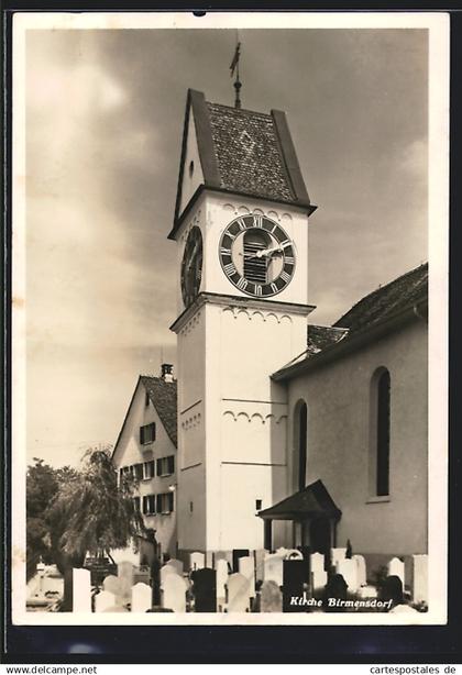 AK Birmensdorf, Kirche mit Grabsteinen und benachbartem Haus