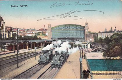 * SWITZERLAND - " Adieu Zurich " - Station and Trains 1911 (2)