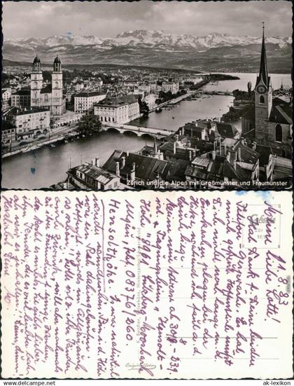 Zürich Panorama-Ansicht mit Großmünster und Frauenmünster und Alpen 1983