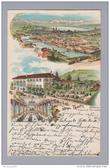 AK ZHs ZÜRICH HÖNGG 1905-06-14 Höngg Litho Restaurant alte Trotte mit Tram