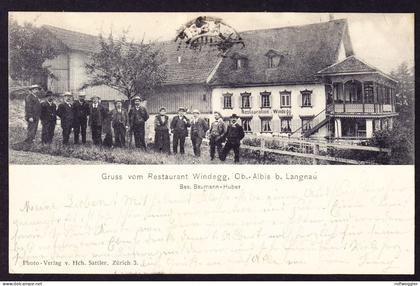 1907 gelaufene AK: Gruss vom Restaurant Windegg Albis b. Langnau.