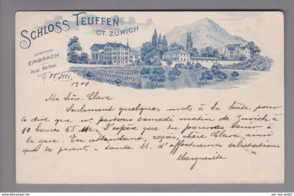 AK CH ZH Rorbas-Freienstein Schloss Teuffen 1900-08-15 Strichlitho