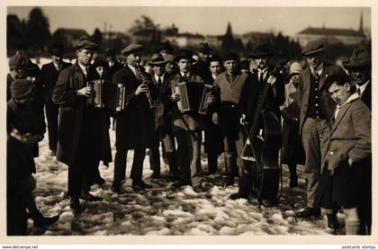 Zürich, Zürichsee, Musikanten auf dem zugefrorenem See, 1929