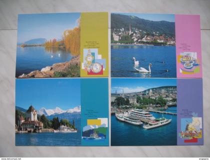 Lot de 4 cartes, Lac de Zoug, Lac de Zurich, Lac de Neuchâtel, Lac de Thoune