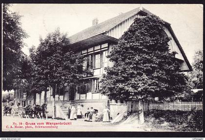 1912 AK Gruss aus Wangenbrückli (Wangenbrüggli) nach Bordeaux. Stempel Thörishaus