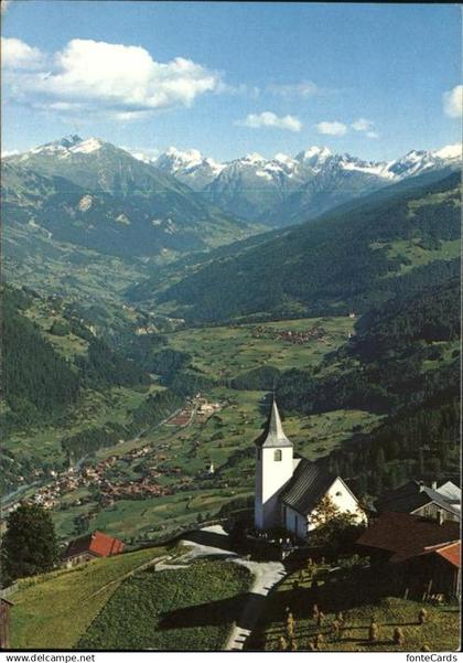 11451922 Furna Kirche Panorama mit Jenaz Fideris Silvrettagruppe