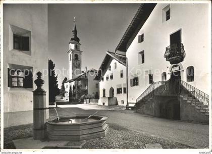 11655477 Bever Maloja Dorfmotiv Brunnen Kirche Bever