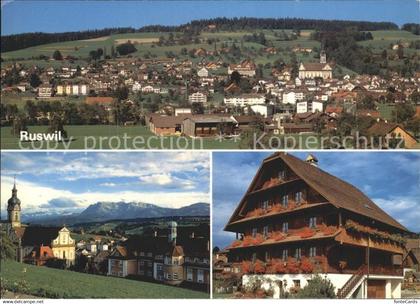 11896832 Ruswil Panorama Kirche mit Pilatus Bauernhaus