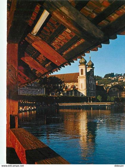 Suisse - LU Lucerne - Luzern - Kapellbrucke (erbaut 1300) alteste Holzbrlicke der Welt, Jesuitenkirche - CPM - Carte Neu