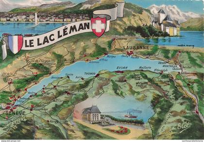 SUISSE - Le Lac Léman - carte géographique - colorisé - Carte Postale