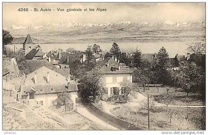 SUISSE- ref B1000- saint aubin -st aubin -vue generale et les alpes   - carte bon etat