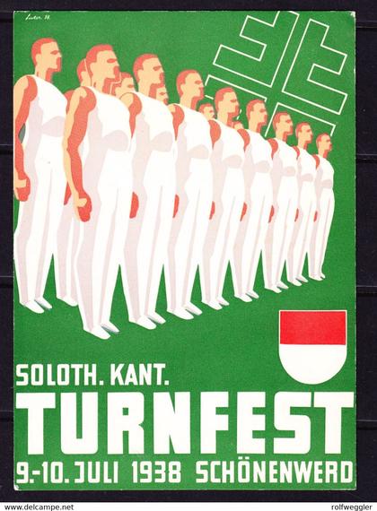 1938 Soloth. Kant. Turnfest in Schönenwerd. ungelaufen. Künstlerkarte Suter. Postertype