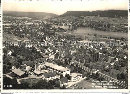 12589458 Eschenz Fliegeraufnahme mit Stein und Rhein Schloss-Hohenklingen