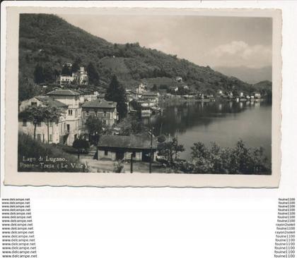 carte de LAGO DI LUGANO PONTE TRESA LE VILLE ( format C.P.A )( recto verso )