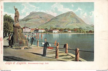 SUISSE - Lago di Lugano - Monuemnto Gugl. Tell - Hôtel de la ville Lugano - Obl à Lugano 20IV04 - Carte postale ancienne