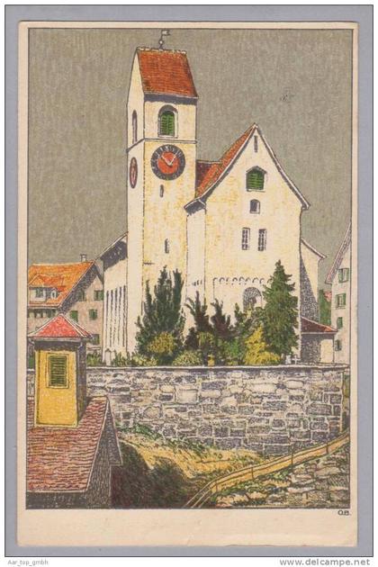 ZH Rüti Kirche 1914-01-27 Künstlerlitho OB E.Wolfensberger Riss