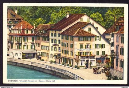 1934 gelaufene AK, Bad Hotels Hirschen-Rebstock in Baden. umadressiert Zürich-Höngg.