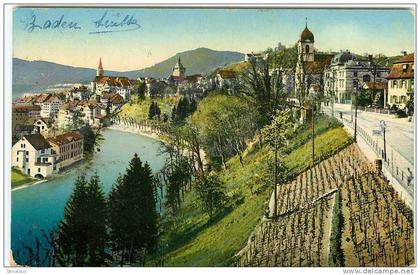 SUISSE - AG Argovie - BADEN - VUE GENERALE - scan recto-verso -