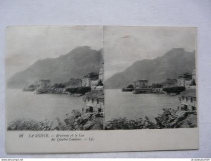 CARTE POSTALE STEREOSCOPIQUE - SUISSE : Brunnen et le lac des Quatre Cantons