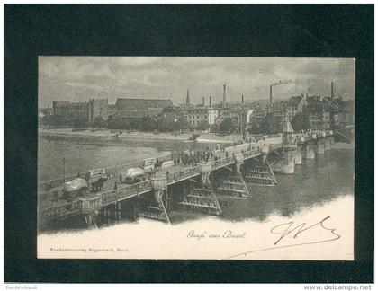 Suisse BS - Bale - Gruss aus Basel ( animée pont militaires Ed. Riggenbach)