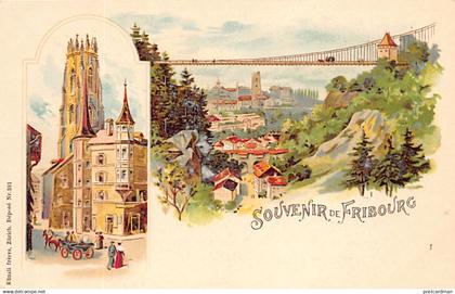 FRIBOURG - Litho. Pont - Centre Ville - Vue générale - Ed. Künzli frères 381