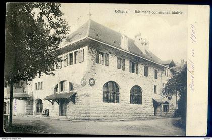 cpa de Suisse Céligny Bâtiment communal , Mairie -- au dos cachet postal linéaire de Céligny MAI24-22