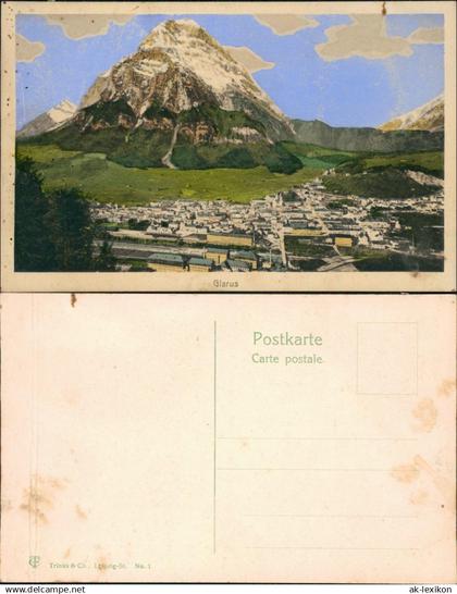 Glarus Glaris | Glarona | Glaruna Künstlerkarte - Stadt - Straßen 1909