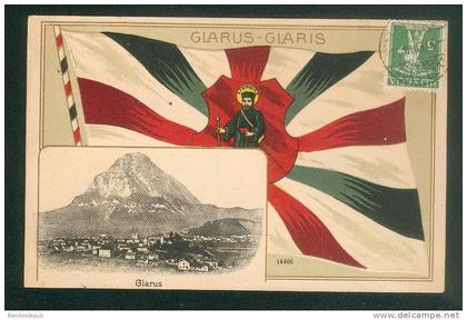 Suisse - Drapeau canton Glarus Glaris ( gaufrée vue générale    blason H. Guggenheim)