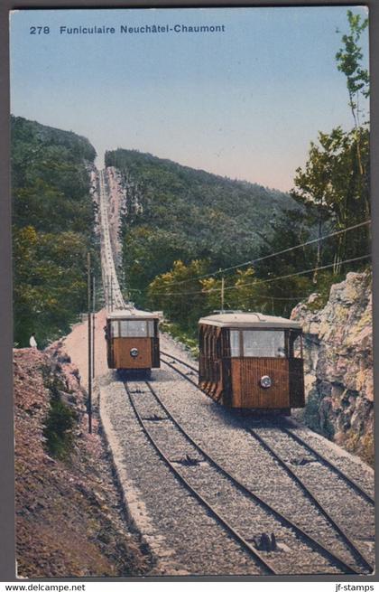 1910. Schweiz. POST CARD. Mountain trains. Funiculaire Neuchatel-Chaumont.  - JF414982