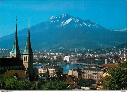 Suisse - LU Lucerne - Luzern - Hofkirche, Pilatus - Collégiale de Saint-Léger, le Pilate - Vue aérienne - CPM - Carte Ne