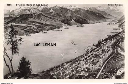 SUISSE -  Evian les Bains et Lac Léman - vue d'ensemble - Carte Postale Ancienne