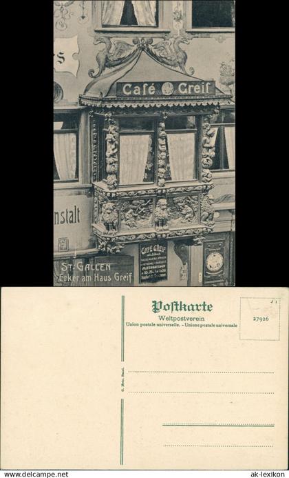 St. Gallen San Gallo  / St-Gall Erker am Haus Greif, Café Fassaden Ansicht 1910