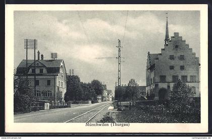 AK Münchwilen / Thurgau, Strassenpartie am Ortseingang