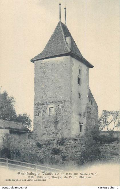 Suisse archeologie vaudoise Villarzel Donjon de chateau 1906 correspondence Piguet Reymond Montreux - Le Sentier