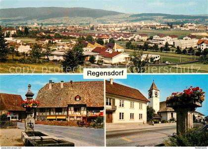 12807594 Regensdorf Panorama Hauptstrasse Brunnen Kirche