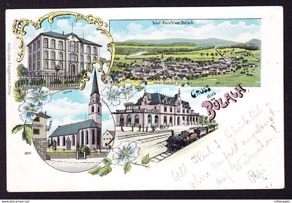 1901 gelaufene Litho AK: Gruss aus Bülach. 4 bildrig mit Bahnhof. Rückseitig minim fleckig