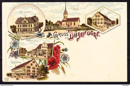 vor 1900 ungelaufene Litho AK Gruss aus Dübendorf. Links minime Mäuseknabber Spuren