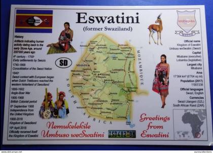 ESWATINI SWAZILAND POSTCARD - MAP - RARE