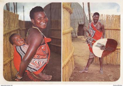 Swaziland Warrior & Lady Carrying Baby Africa Postcard