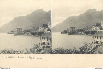 Suisse vue stereoscopique Brunnen et le Lac des Quatre Cantons