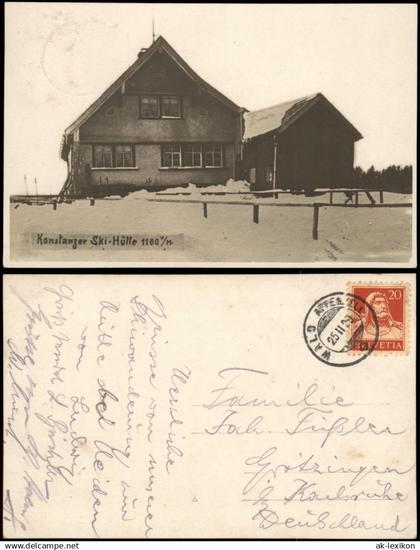 Ansichtskarte Wald AR (Appenzell) Konstanzer Ski-Hütte 1100m 1929 Privatfoto