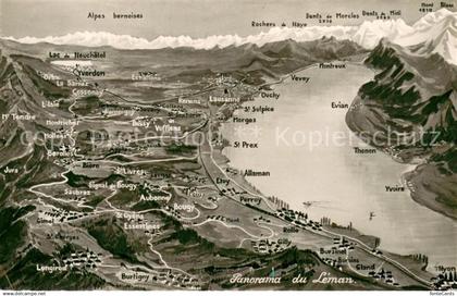 13731560 Leman Lac Genfersee Panoramakarte Leman Lac Genfersee